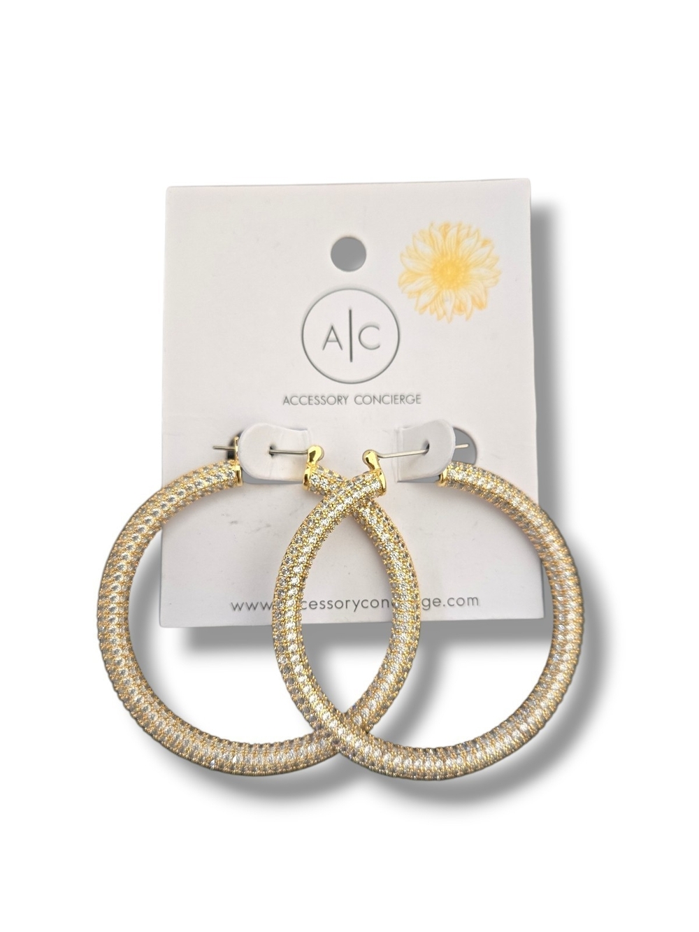 Brand New Gold Tone Rhinestone Hoop Earrings - Sparkle Finish